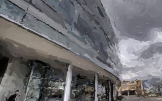 an image of a painting of a man walking down a street