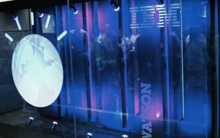 an image of a large display case with a clock on it